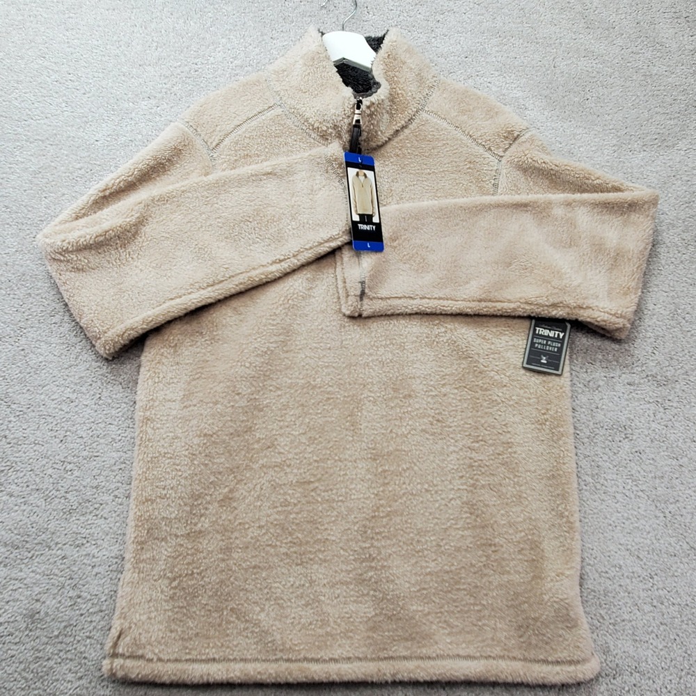 Trinity Super Plush Pullover Mens Large Tan NWT Quarter Zip Fleece